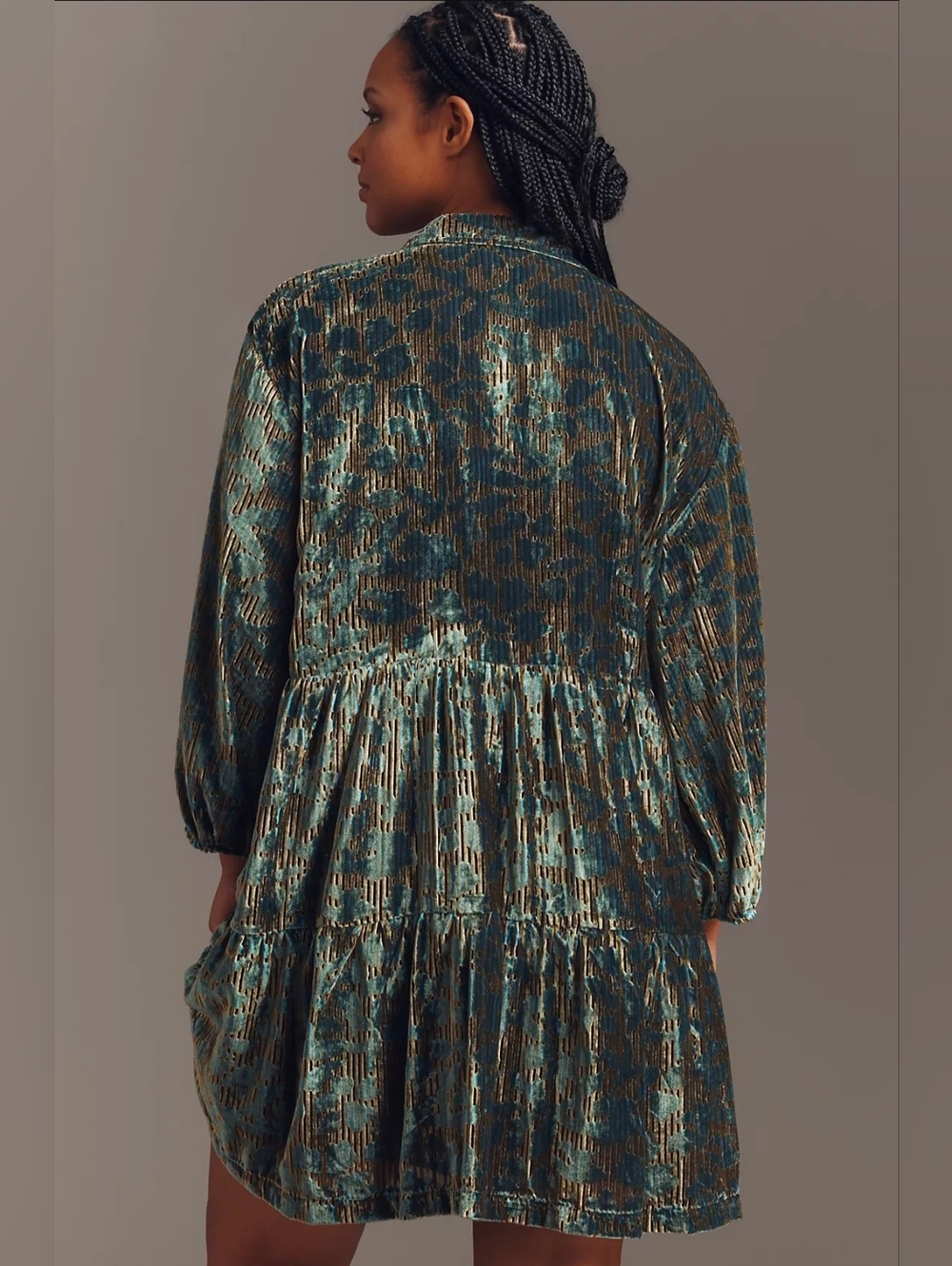 Anthropologie Bettina Velvet Floral Shirt Dress - Picture 6 of 8